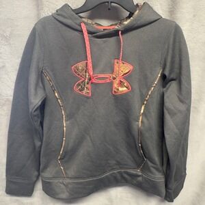 Under Armour Hoodie Pullover Womens L‎ Gray Pink Camo Athleisure Sporty Gym